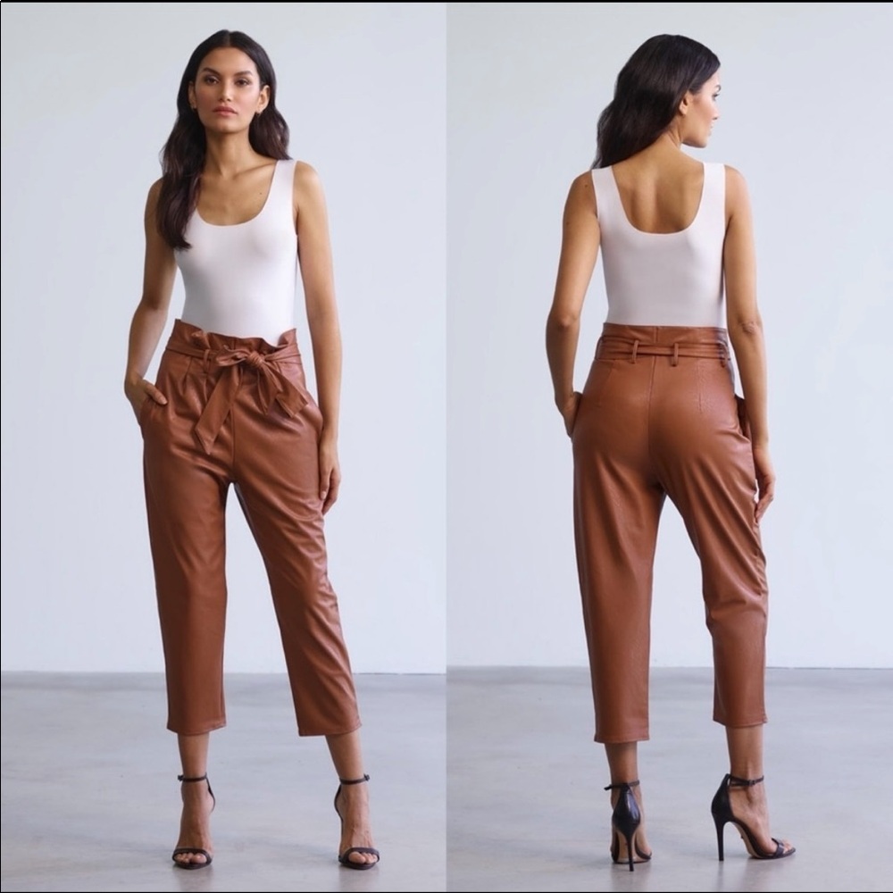 Commando Faux Leather Paperbag Cropped Pants Size Small Brown Cocoa